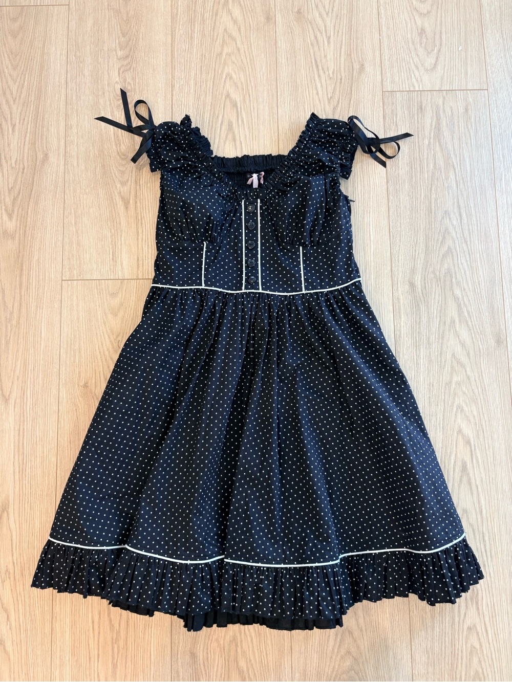 Hell Bunny Women’s Black White Polka Dot Ruffle Flare Sundress L Goth Halloween